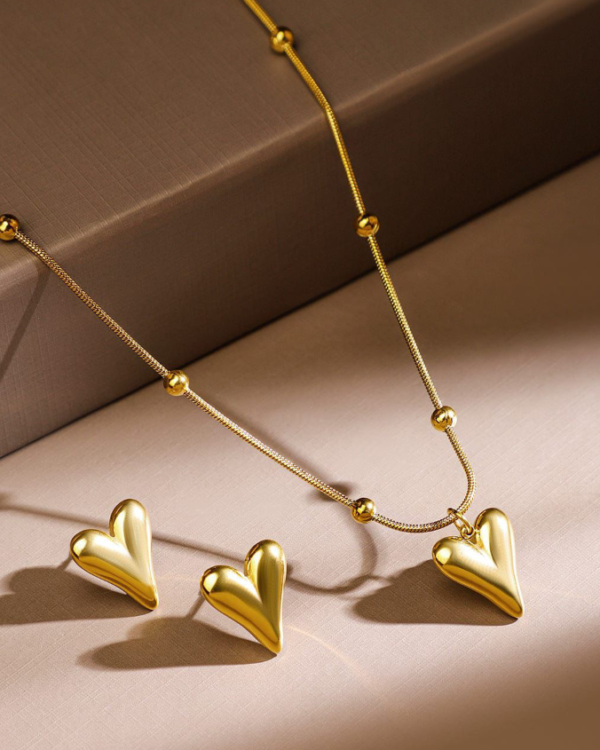 3D Heart Necklace with Studs product photo 2 | Glossy.pk Pakistan