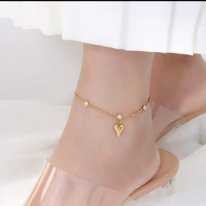 Heart with Stone Anklet (Stainless Steel)