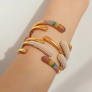 C-trending stainless-steel cuff (Multi, Pearl, Golden) product photo 4 | Glossy.pk Pakistan