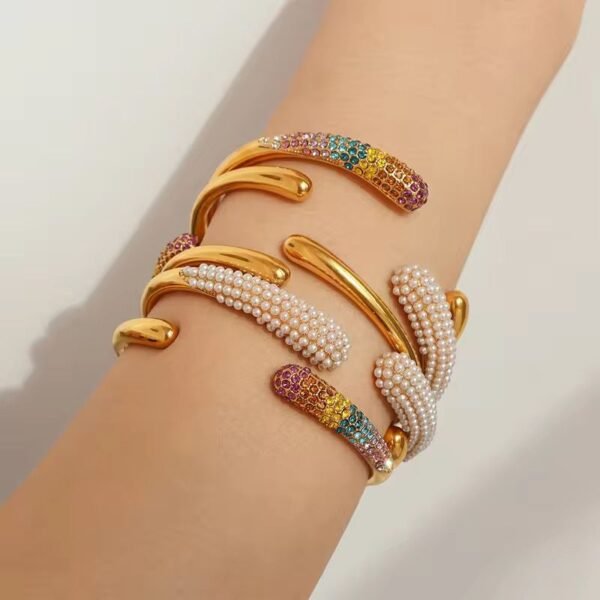 C-trending stainless-steel cuff (Multi, Pearl, Golden) product photo 4 | Glossy.pk Pakistan