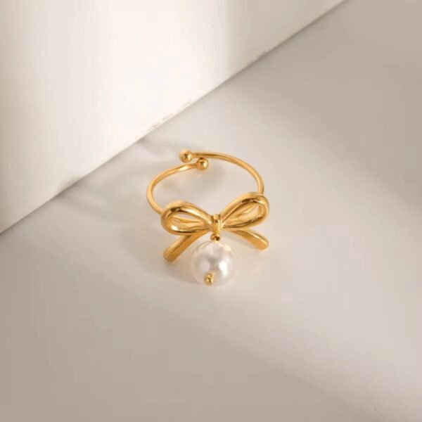 Bow style ring with pearl anti-tarnish jewellery from Glossy.pk, Lahore