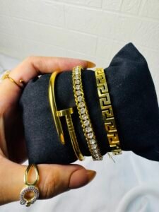 3-Piece Hand Cuff & Bracelet Set – Polished Finish — jewellery from Glossy.pk, Pakistan