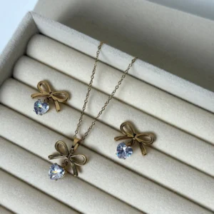 New Zircon Bow Earrings and Necklace Set