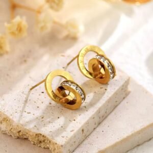Double Ring Roman Numeral Earrings - Stainless Steel