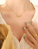 Double Ring Roman numeral Pendent- GOLD - Image 4