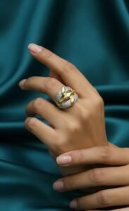 Chunky stone-set adjustable ring — modern finish — jewellery from Glossy.pk, Pakistan