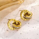 Double Ring Roman numeral Earrings-GOLD - Image 4