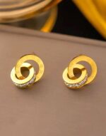 Double Ring Roman numeral Earrings-GOLD - Image 3