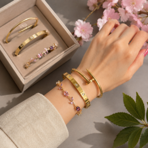 3pc Hand Stack — Tulip & Cartier-Inspired Bangle Set