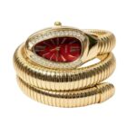 BVLGARI Snake Watch-Maroon Dial Gold Chain - Image 5