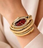 BVLGARI Snake Watch-Maroon Dial Gold Chain