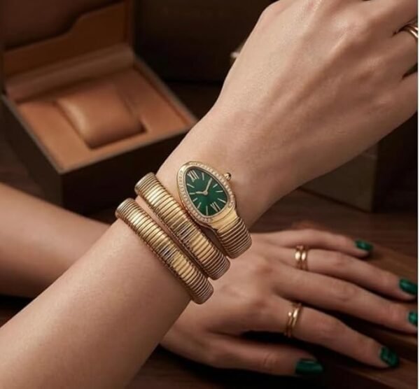 BVLGARI Snake Watch-Green Dial Gold Chain anti-tarnish jewellery from Glossy.pk, Lahore