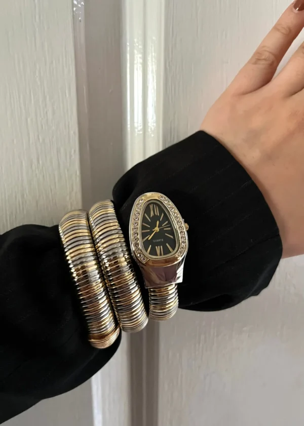 Two-Tone Serpent-Style Watch — Black Dial — serpent-style watch | Glossy.pk