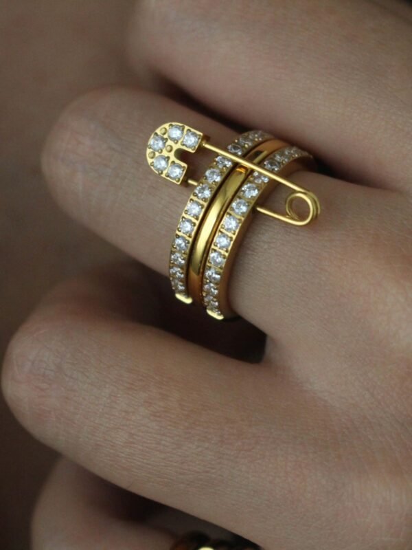 3 Layered- Safety pin trendy RING anti-tarnish jewellery from Glossy.pk, Lahore