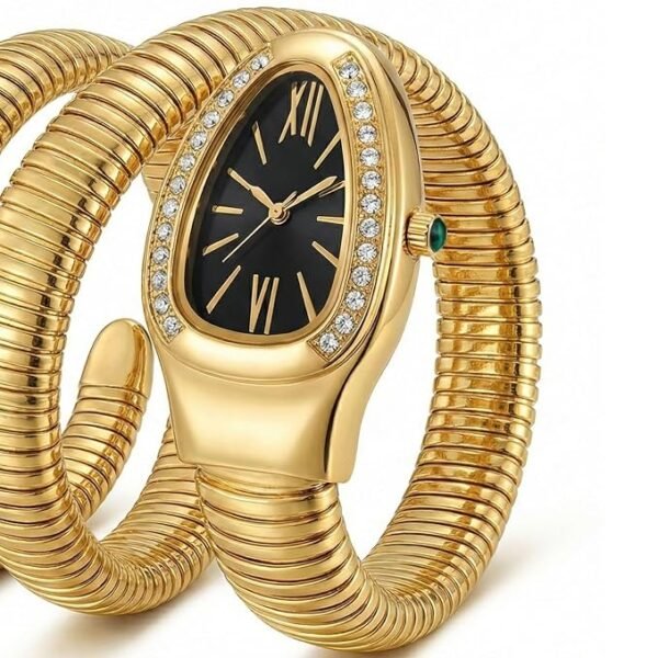BVLGARI Snake Watch-Black Dial Gold Chain anti-tarnish jewellery from Glossy.pk, Lahore
