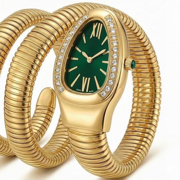 BVLGARI Snake Watch-Green Dial Gold Chain anti-tarnish jewellery from Glossy.pk, Lahore