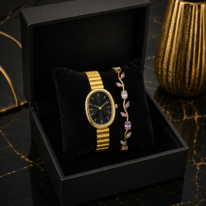 Naidu Watch & Tulip Combo — Black Dial