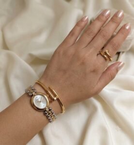 Watch & Stainless‑Steel Handcuff Bracelet with Ring (Cartier-style) — jewellery from Glossy.pk, Pakistan