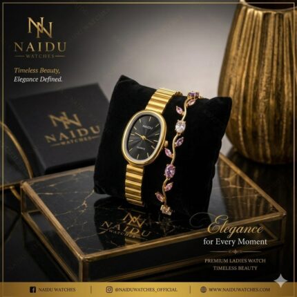 NAIDU Watch and Tulip Combo - Black Dial