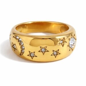 Waterproof Stainless Steel Rhinestone Ring