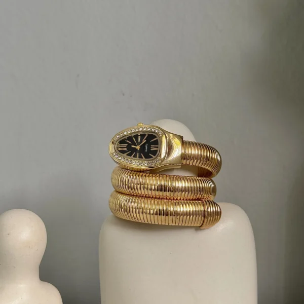 BVLGARI Snake Watch-Black Dial Gold Chain anti-tarnish jewellery from Glossy.pk, Lahore
