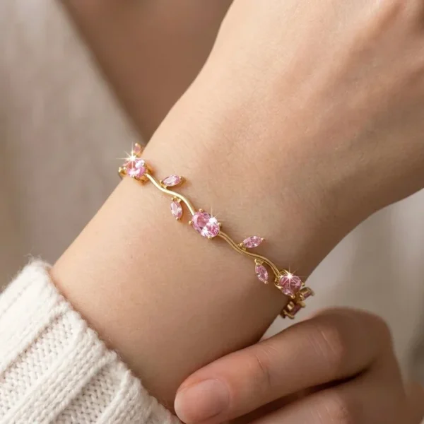 Viral Tulip Pink Crystal Bracelet - Gold-Plated product photo 4 | Glossy.pk Pakistan