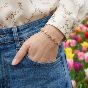 Viral Tulip Pink Crystal Bracelet - Gold-Plated product photo 3 | Glossy.pk Pakistan