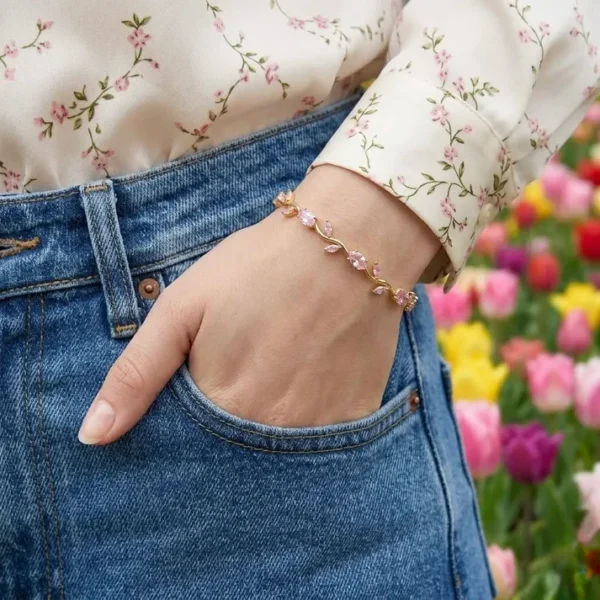 Viral Tulip Pink Crystal Bracelet - Gold-Plated product photo 3 | Glossy.pk Pakistan