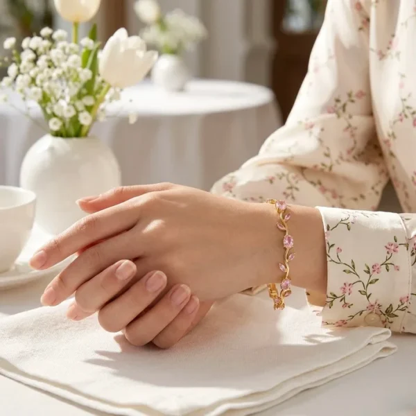 Viral Tulip Pink Crystal Bracelet - Gold-Plated product photo 2 | Glossy.pk Pakistan