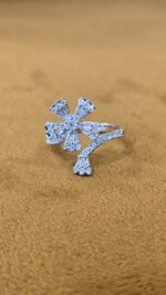 2 Layered Trendy ZIRCON Flower-SILVER RING