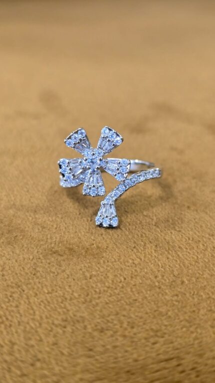 2 Layered Trendy ZIRCON Flower-SILVER RING