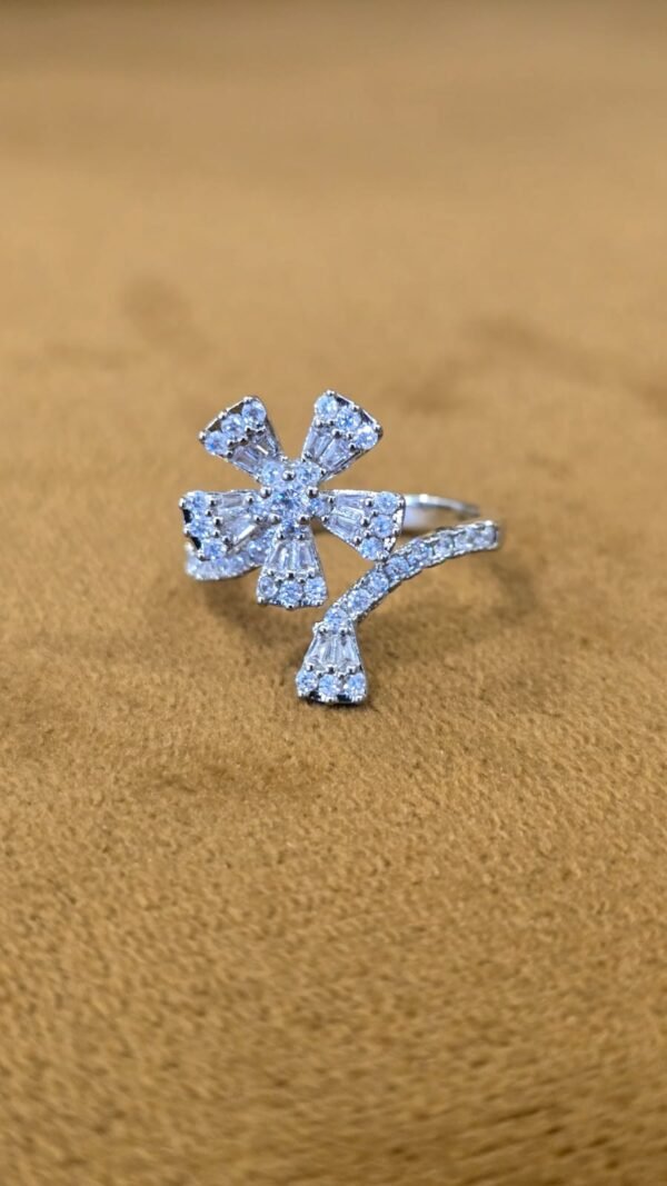 2 Layered Trendy ZIRCON Flower-SILVER RING anti-tarnish jewellery from Glossy.pk, Lahore