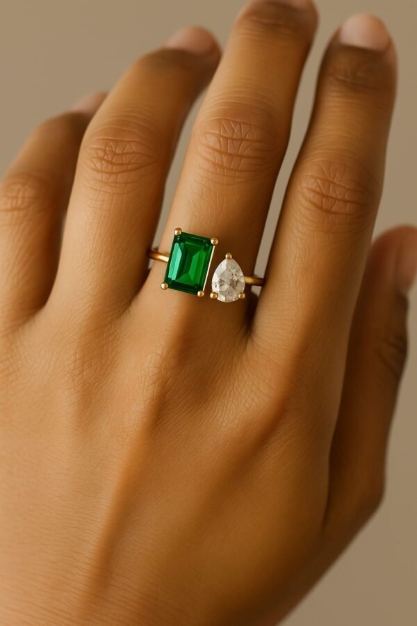 2 Tone Gemstone Adjustable RING anti-tarnish jewellery from Glossy.pk, Lahore