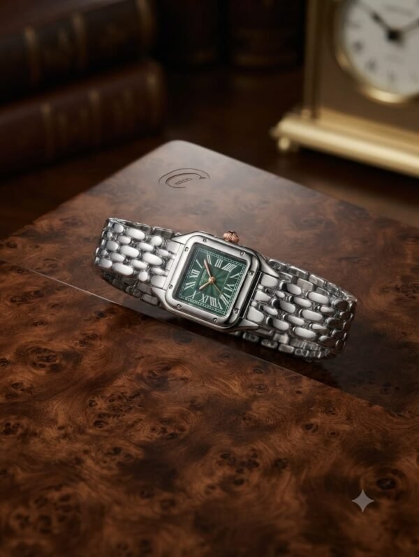 Silver-Gold Square Watch — Green Dial product photo 4 | Glossy.pk Pakistan