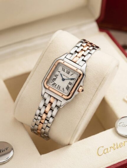Cartier Silver Gold Square Women Watch
