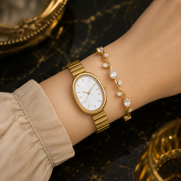 Naidu Bangle Watch & Tulip Bracelet Combo — White Dial product photo 2 | Glossy.pk Pakistan