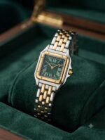 Cartier Silver Gold Square Watch -Green Dial