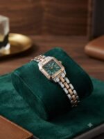 Cartier Silver Gold Square Watch -Green Dial - Image 4
