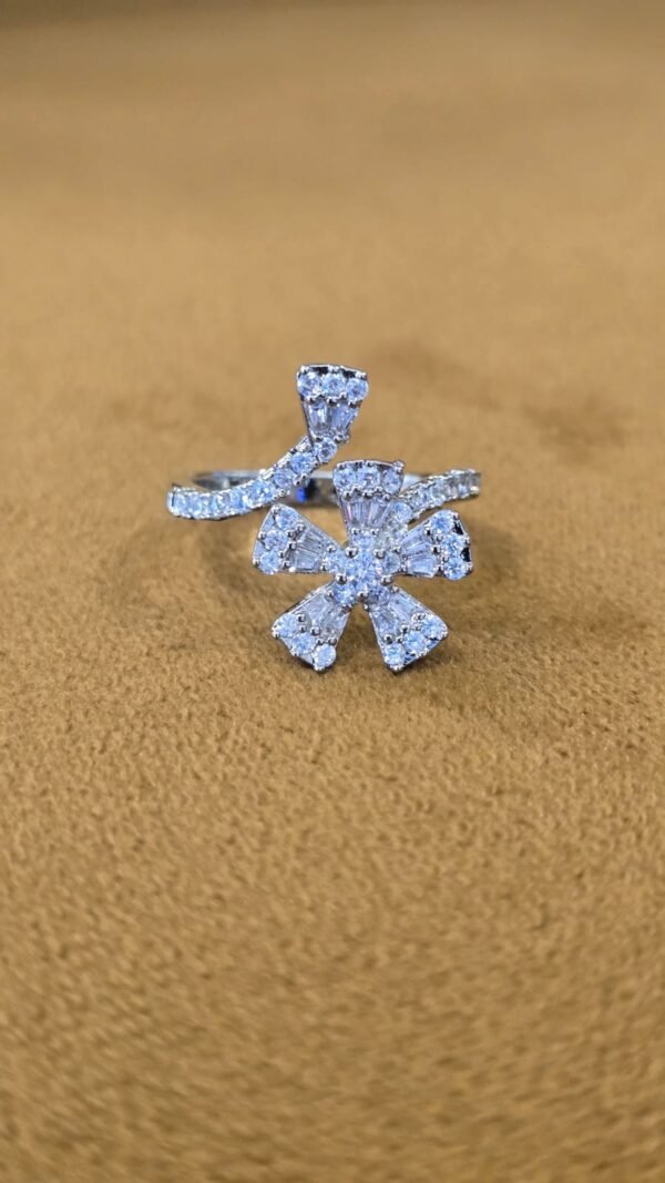 2 Layered Trendy ZIRCON Flower-SILVER RING anti-tarnish jewellery from Glossy.pk, Lahore