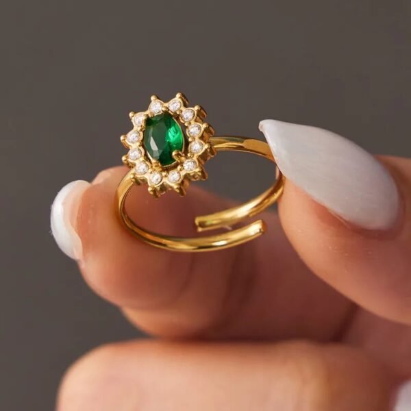 Luxury Adjustable Ring-Green Stone anti-tarnish jewellery from Glossy.pk, Lahore