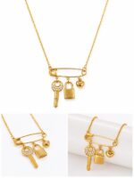 18k Safety Pin Charm Necklace - Image 2