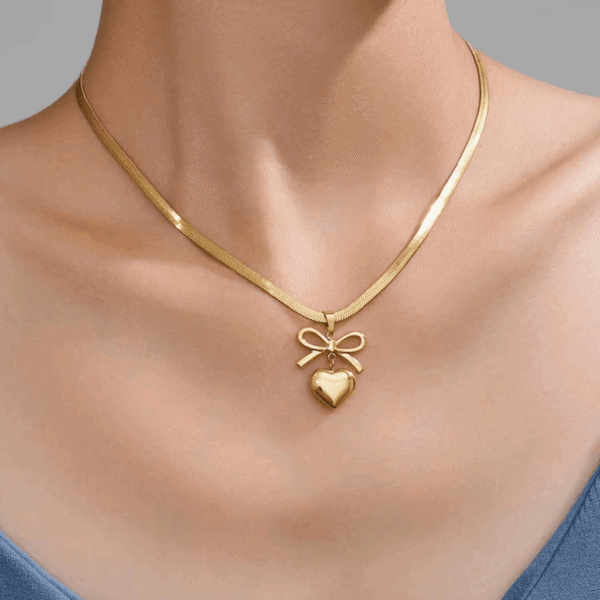 Bow Heart Snake Chain Pendent anti-tarnish jewellery from Glossy.pk, Lahore