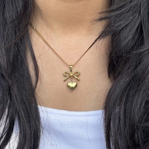 Bow Heart Snake Chain Pendent anti-tarnish jewellery from Glossy.pk, Lahore