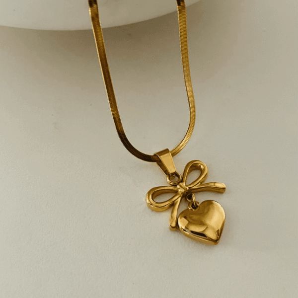 Bow Heart Snake Chain Pendent anti-tarnish jewellery from Glossy.pk, Lahore