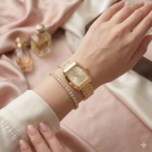 Golden Square Watch & Tanis Bracelet Combo — Style 2