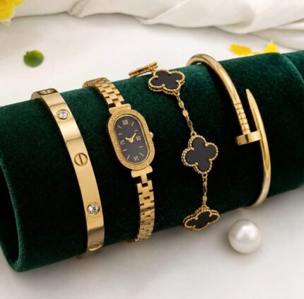 4pc Trendy Clover Hand Stack