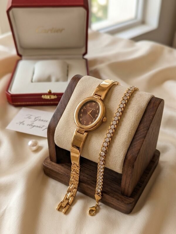 Cartier Watch and Tanis Combo anti-tarnish jewellery from Glossy.pk, Lahore