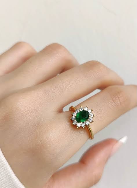 Luxury Adjustable Ring-Green Stone anti-tarnish jewellery from Glossy.pk, Lahore