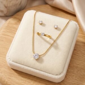 Stone‑set Jewellery Set — Stainless Steel, Waterproof