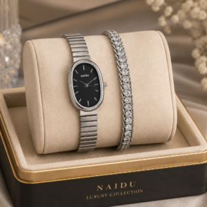 Naidu Oval Watch & Tanis Bracelet Combo — Silver